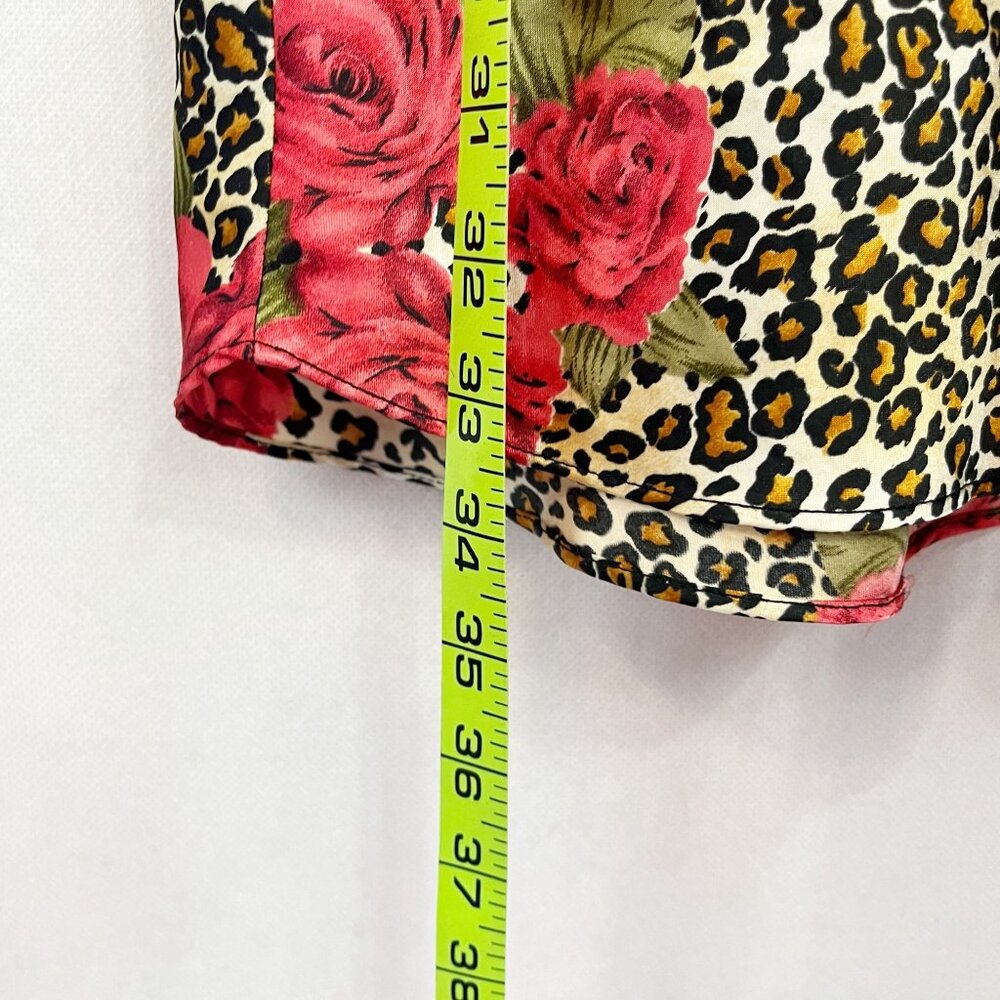 Vintage Leopard Floral Satin Mini Slip Dress Bow Scoop Neck Y2K‎ 90s Size Small - Picture 6 of 8
